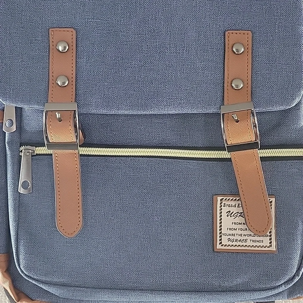 Stylish Blue and Brown Backpack Vintage Style NWOT